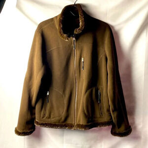 GREEN TEA WOMENS SIZE XL BROWN FLEECE FAUX FUR JACKET POCKETS ZIP FRONT‎ …
